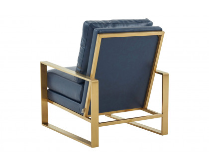 LeisureMod™ Jefferson Leather Modern Design Accent Armchair With Elegant Gold Frame - Navy Blue