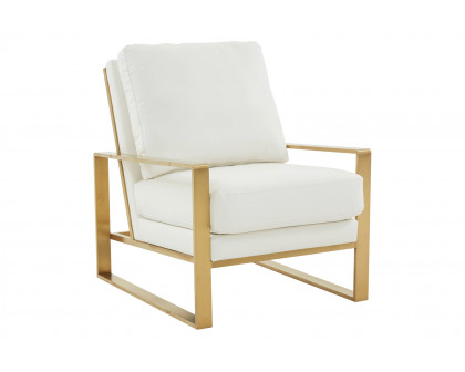 LeisureMod Jefferson Leather Modern Design Accent Armchair With Elegant Gold Frame