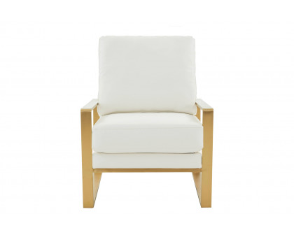 LeisureMod Jefferson Leather Modern Design Accent Armchair With Elegant Gold Frame - White