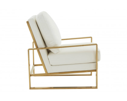 LeisureMod Jefferson Leather Modern Design Accent Armchair With Elegant Gold Frame - White