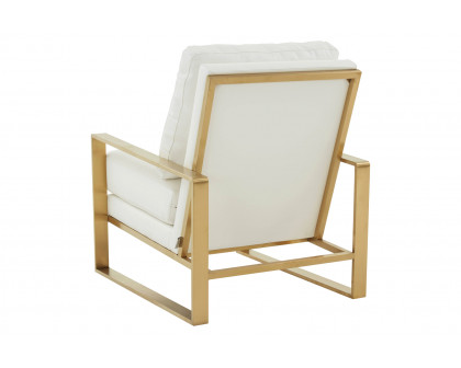 LeisureMod Jefferson Leather Modern Design Accent Armchair With Elegant Gold Frame - White