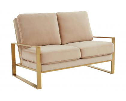 LeisureMod Jefferson Contemporary Modern Velvet Loveseat With Gold Frame