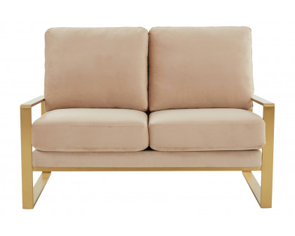 LeisureMod Jefferson Contemporary Modern Velvet Loveseat With Gold Frame - Beige