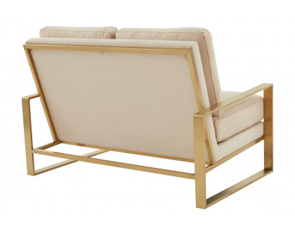 LeisureMod Jefferson Contemporary Modern Velvet Loveseat With Gold Frame - Beige