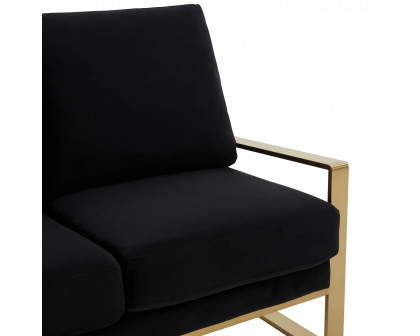 LeisureMod Jefferson Contemporary Modern Velvet Loveseat With Gold Frame - Black