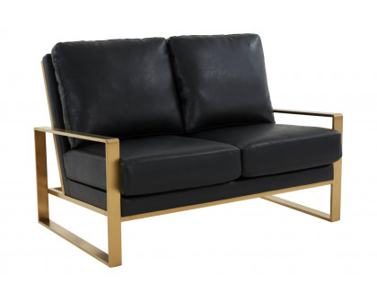 LeisureMod Jefferson Contemporary Modern Faux Leather Loveseat With Gold Frame