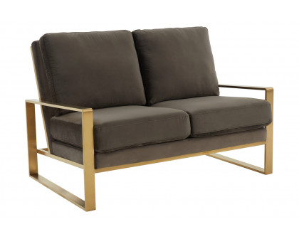 LeisureMod Jefferson Contemporary Modern Velvet Loveseat With Gold Frame