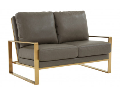 LeisureMod Jefferson Contemporary Modern Faux Leather Loveseat With Gold Frame