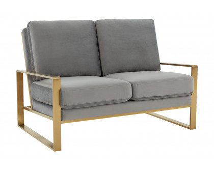 LeisureMod Jefferson Contemporary Modern Velvet Loveseat With Gold Frame