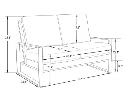 LeisureMod Jefferson Contemporary Modern Velvet Loveseat With Gold Frame - Light Gray