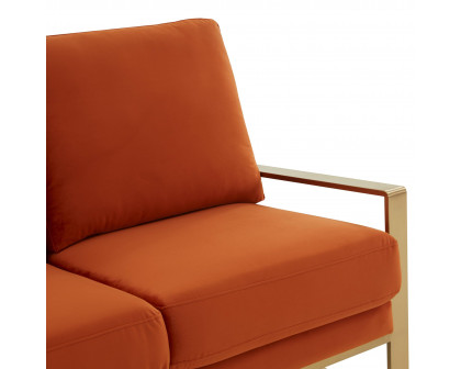 LeisureMod Jefferson Contemporary Modern Velvet Loveseat With Gold Frame - Orange