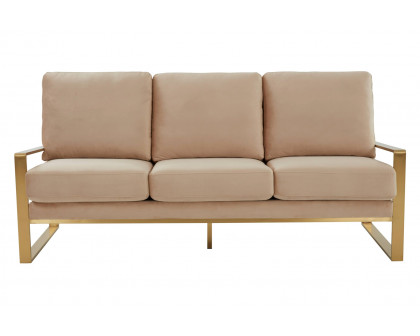 LeisureMod Jefferson Contemporary Modern Design Velvet Sofa With Gold Frame - Beige