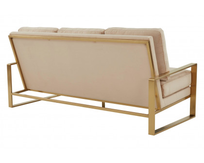 LeisureMod Jefferson Contemporary Modern Design Velvet Sofa With Gold Frame - Beige