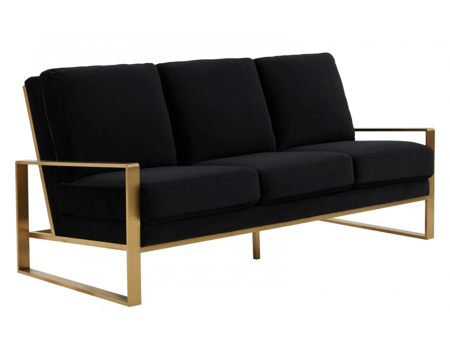 LeisureMod Jefferson Contemporary Modern Design Velvet Sofa With Gold Frame - Black