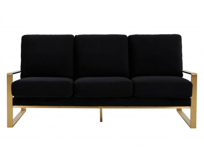 LeisureMod Jefferson Contemporary Modern Design Velvet Sofa With Gold Frame - Black