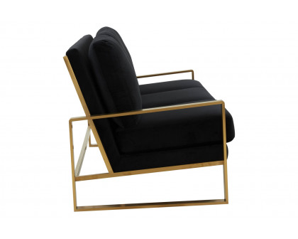 LeisureMod Jefferson Contemporary Modern Design Velvet Sofa With Gold Frame - Black