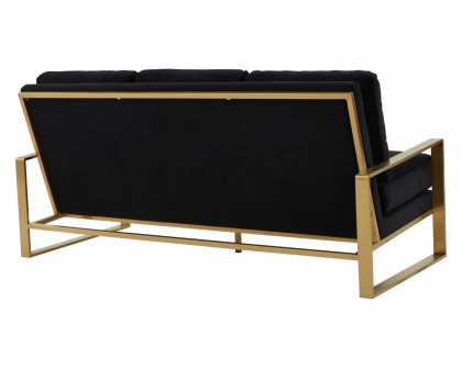 LeisureMod Jefferson Contemporary Modern Design Velvet Sofa With Gold Frame - Black