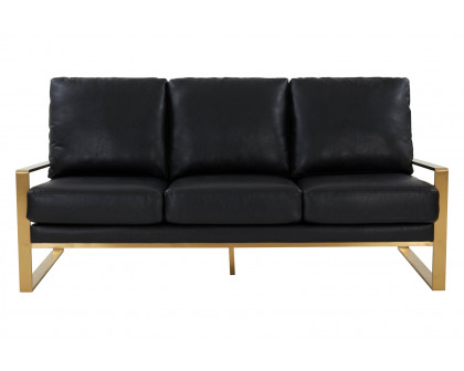 LeisureMod Jefferson Contemporary Modern Design Leather Sofa With Gold Frame - Black