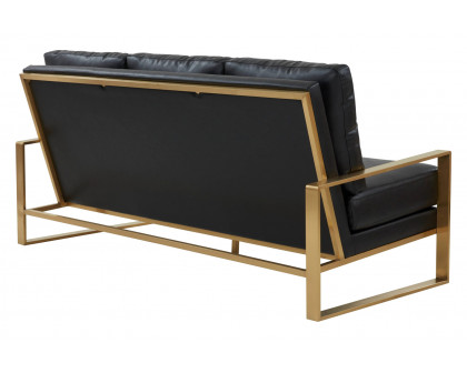 LeisureMod Jefferson Contemporary Modern Design Leather Sofa With Gold Frame - Black