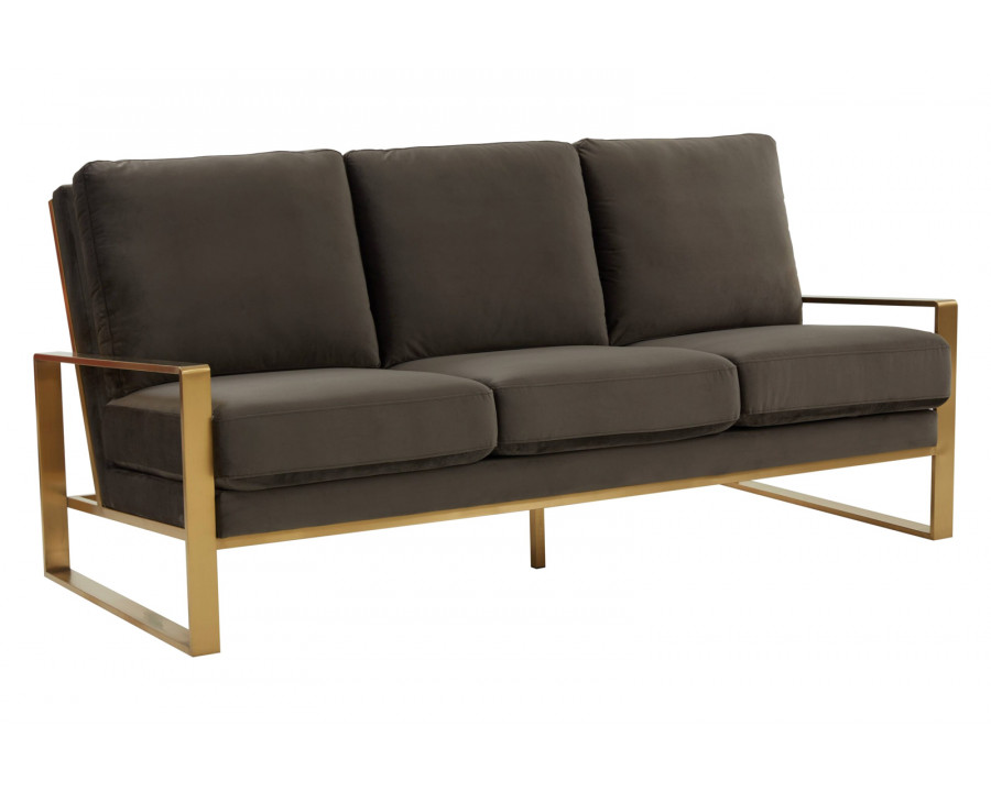 LeisureMod Jefferson Contemporary Modern Design Velvet Sofa With Gold Frame - Dark Gray