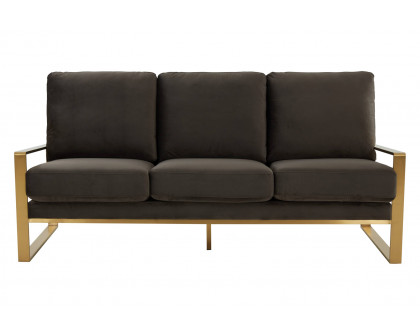 LeisureMod Jefferson Contemporary Modern Design Velvet Sofa With Gold Frame - Dark Gray