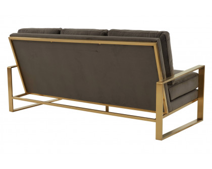 LeisureMod Jefferson Contemporary Modern Design Velvet Sofa With Gold Frame - Dark Gray