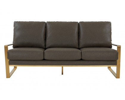 LeisureMod Jefferson Contemporary Modern Design Leather Sofa With Gold Frame - Gray