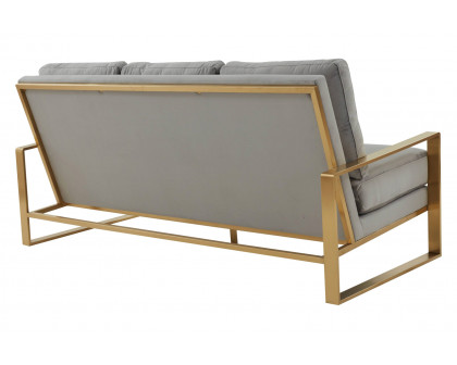 LeisureMod Jefferson Contemporary Modern Design Velvet Sofa With Gold Frame - Light Gray