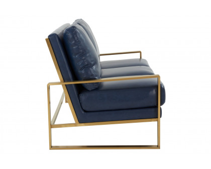 LeisureMod Jefferson Contemporary Modern Design Leather Sofa With Gold Frame - Navy Blue