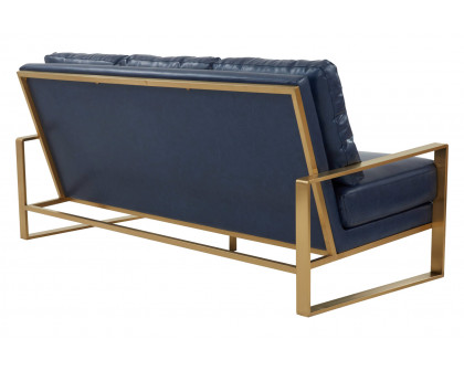 LeisureMod Jefferson Contemporary Modern Design Leather Sofa With Gold Frame - Navy Blue