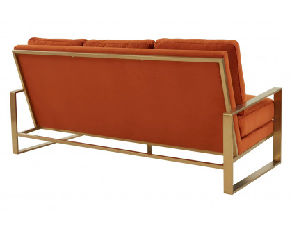 LeisureMod Jefferson Contemporary Modern Design Velvet Sofa With Gold Frame - Orange