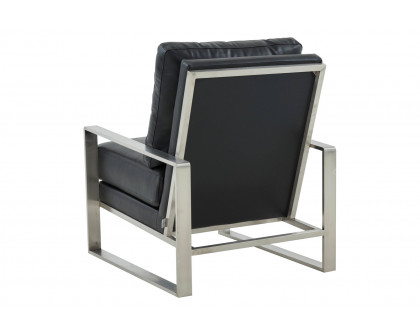 LeisureMod™ Jefferson Leather Modern Design Accent Armchair With Elegant Silver Frame - Black