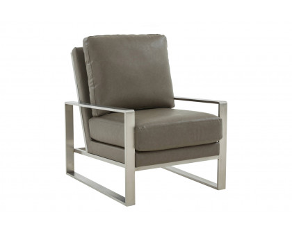 LeisureMod Jefferson Leather Modern Design Accent Armchair With Elegant Gold Frame