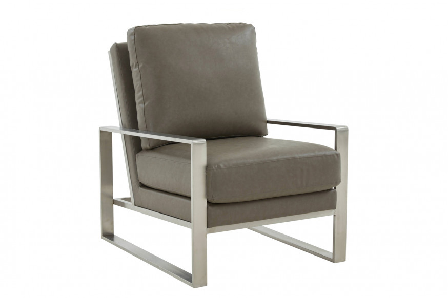 LeisureMod™ Jefferson Leather Modern Design Accent Armchair With Elegant Silver Frame - Gray