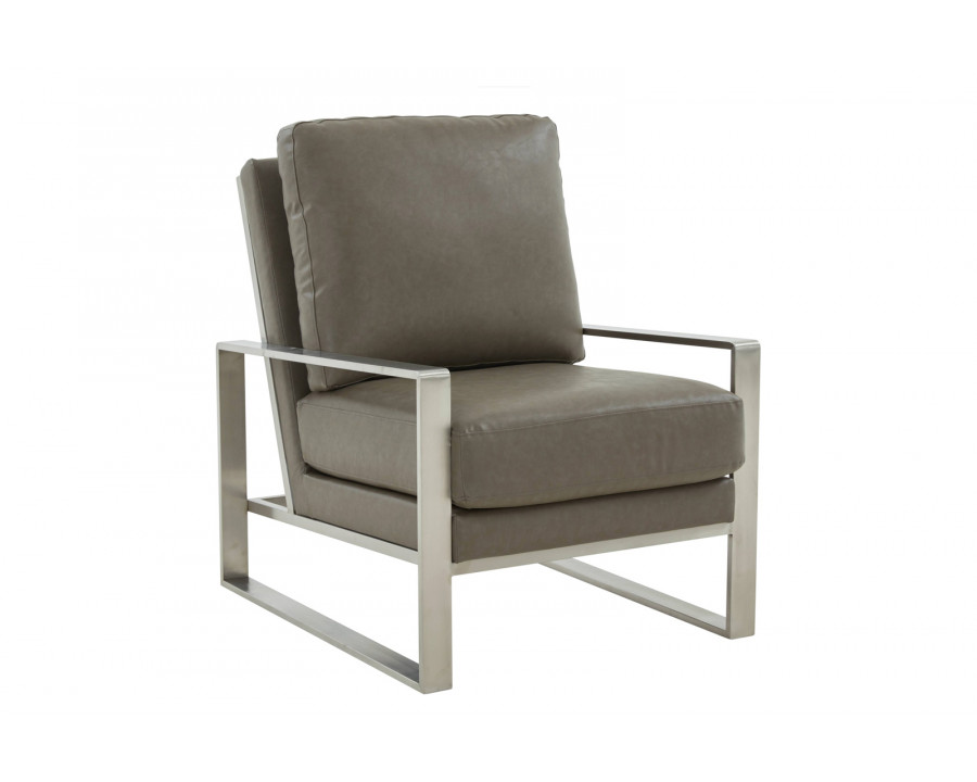 LeisureMod Jefferson Leather Modern Design Accent Armchair With Elegant Silver Frame - Gray