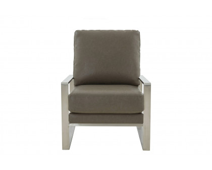 LeisureMod™ Jefferson Leather Modern Design Accent Armchair With Elegant Silver Frame - Gray