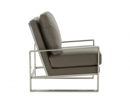 LeisureMod™ Jefferson Leather Modern Design Accent Armchair With Elegant Silver Frame - Gray