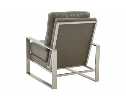 LeisureMod™ Jefferson Leather Modern Design Accent Armchair With Elegant Silver Frame - Gray