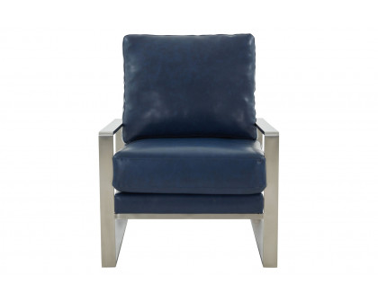 LeisureMod™ Jefferson Leather Modern Design Accent Armchair With Elegant Silver Frame - Navy Blue