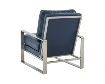 LeisureMod™ Jefferson Leather Modern Design Accent Armchair With Elegant Silver Frame - Navy Blue