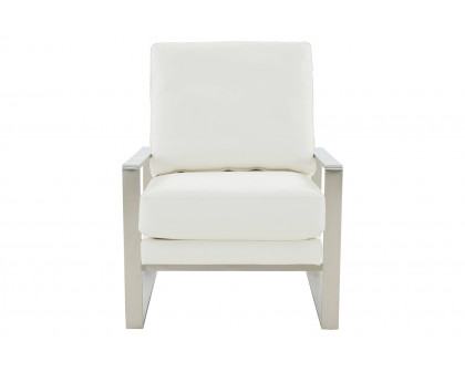 LeisureMod™ Jefferson Leather Modern Design Accent Armchair With Elegant Silver Frame - White