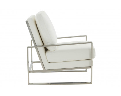 LeisureMod™ Jefferson Leather Modern Design Accent Armchair With Elegant Silver Frame - White