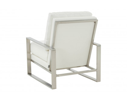 LeisureMod™ Jefferson Leather Modern Design Accent Armchair With Elegant Silver Frame - White