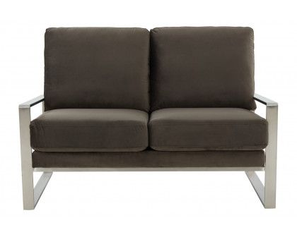 LeisureMod Jefferson Contemporary Modern Velvet Loveseat With Silver Frame - Dark Gray