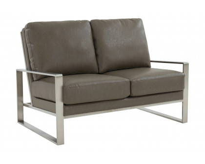 LeisureMod Jefferson Contemporary Modern Faux Leather Loveseat With Silver Frame