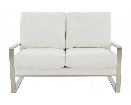 LeisureMod Jefferson Contemporary Modern Faux Leather Loveseat With Silver Frame