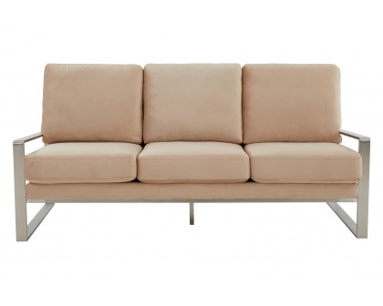 LeisureMod Jefferson Contemporary Modern Design Velvet Sofa With Silver Frame - Beige