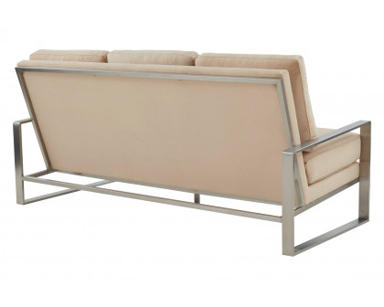 LeisureMod Jefferson Contemporary Modern Design Velvet Sofa With Silver Frame - Beige