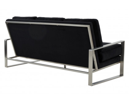 LeisureMod Jefferson Contemporary Modern Design Velvet Sofa With Silver Frame - Black