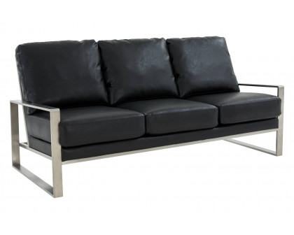 LeisureMod - Jefferson Contemporary Modern Design Leather Sofa With Silver Frame